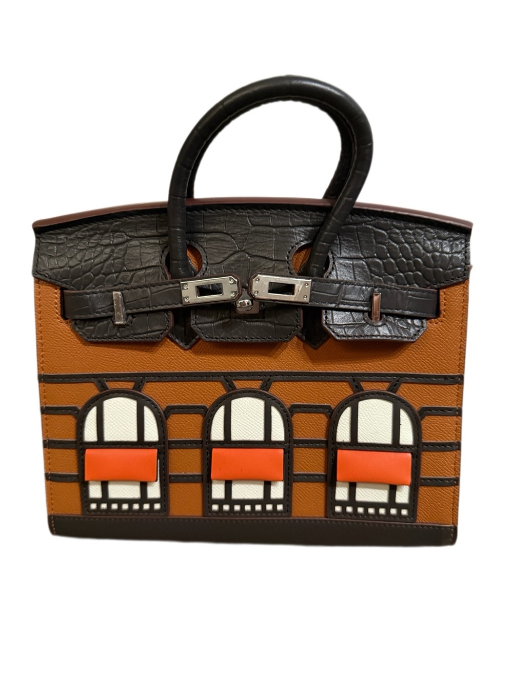 Designer-style House Top-grade Leather Bag with Orange Accent
